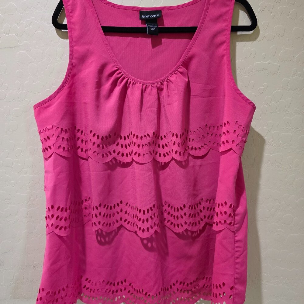 Lane Bryant Pink Sleeveless Layered Eyelet Blouse Tank Top SZ XL